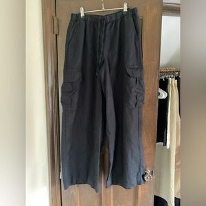 GAP Black Wide Leg Linen Cargo Pants